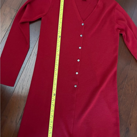 VTG 90s Eddie Bauer Womens M red Fine Italian Merino Wool Long Cardigan Sweater - Picture 6 of 11